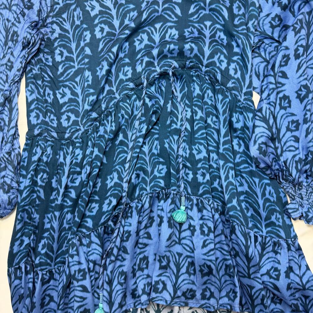 Omika Riviera Mini Dress XL Indigo Blue Print Boho Resort Kaftan Style - Picture 8 of 15